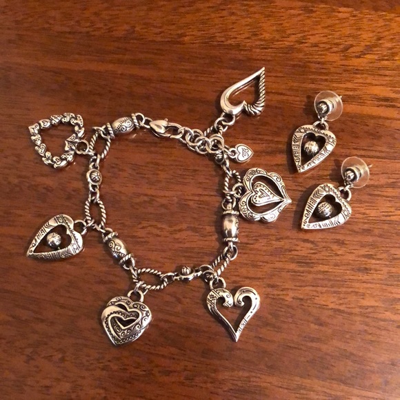 Brighton vintage hanging heart charm bracelet and matching earrings - Picture 1 of 12